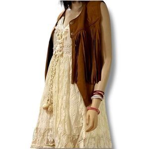 Boho Beige Cotton Summer Midi Dress - NEW